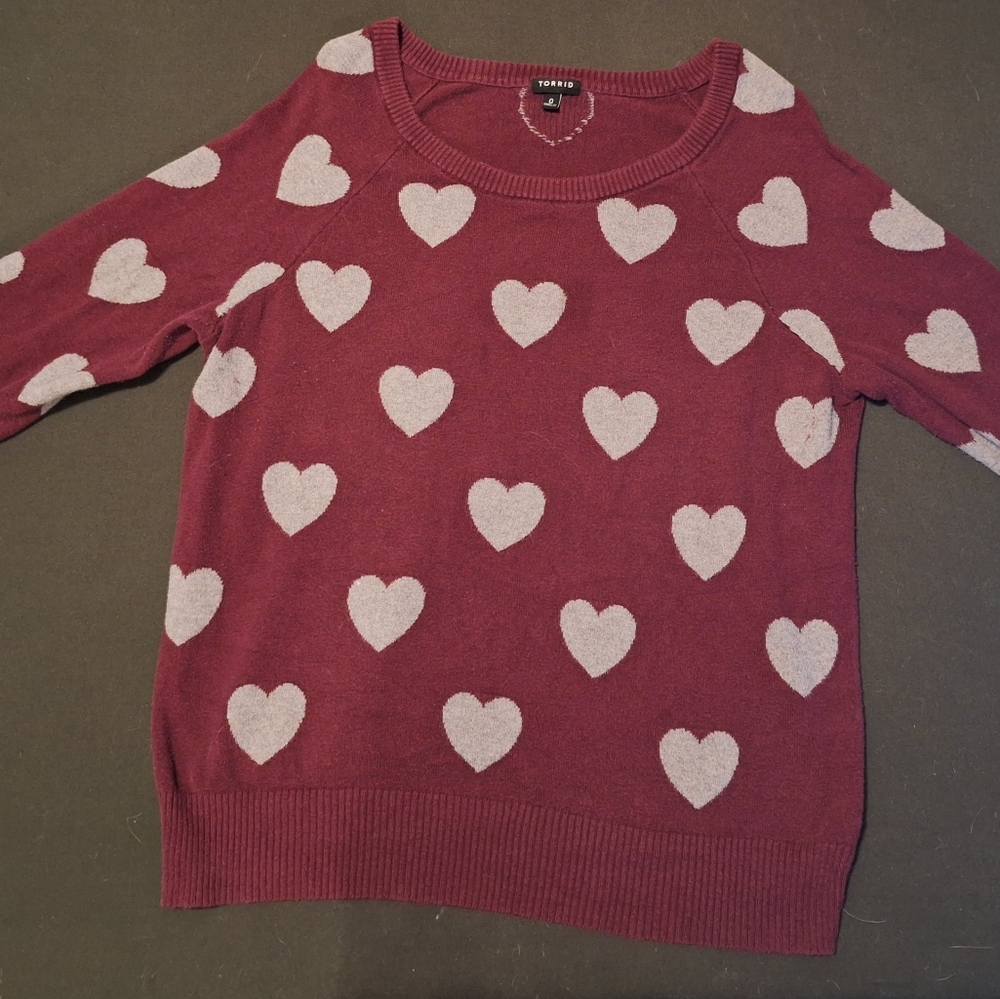 Burgundy and White Heart Pattern Sweater